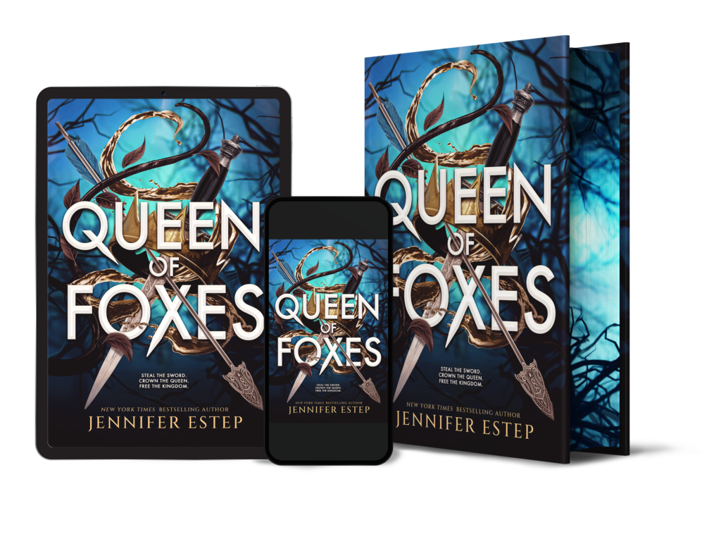 Queen of Foxes ebook cover, audiobook cover, and 3D special edition hardcover art