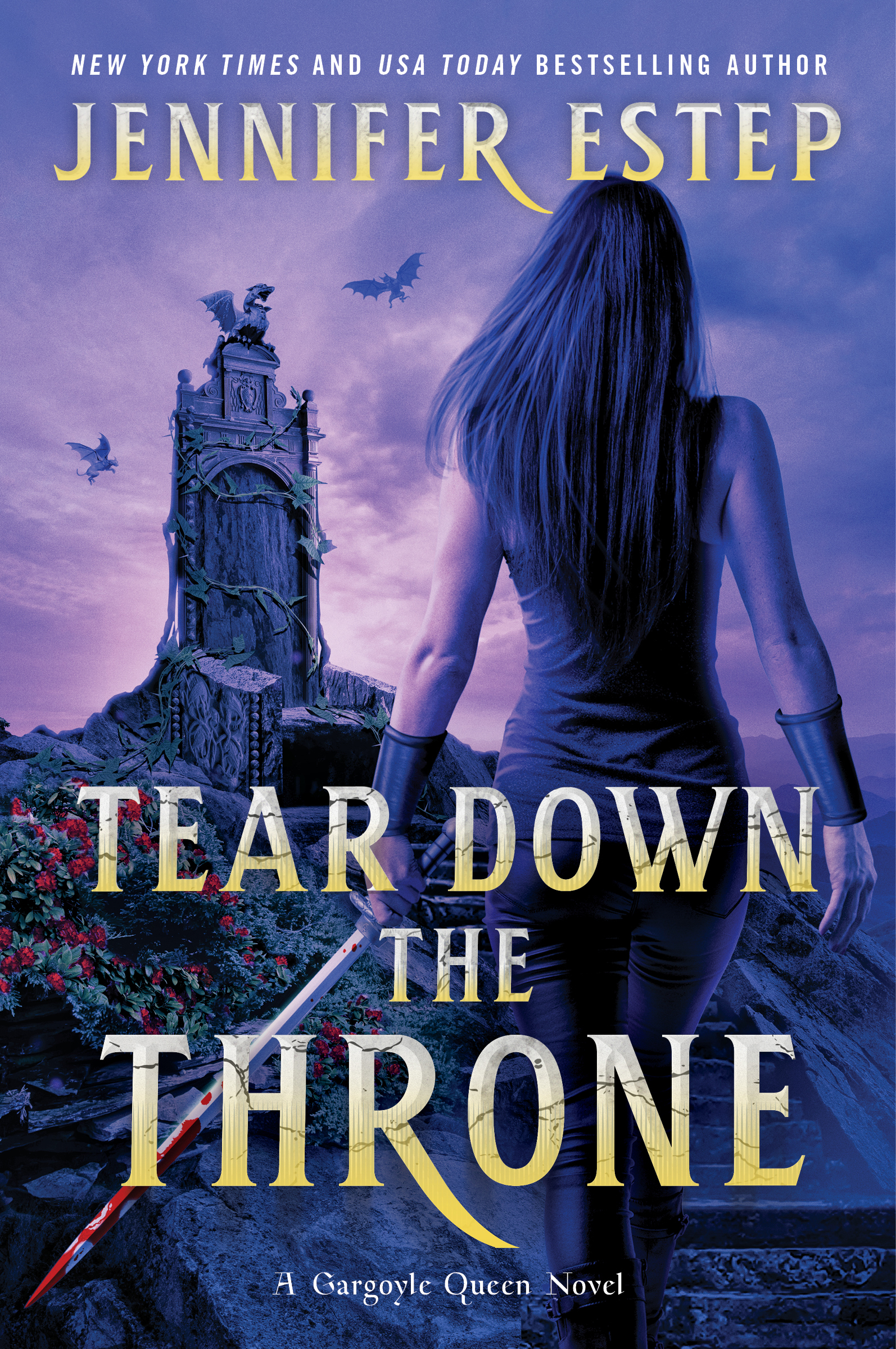 Tear Down the Throne purple cover art with woman holding a sword in front of a throne